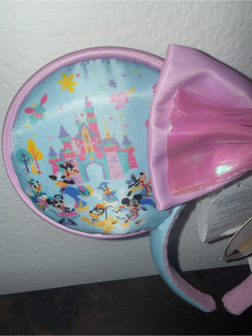 Disney Pastel Blue Minnie Ears Headband with Shimmery Pink Bow - Picture 3 of 6